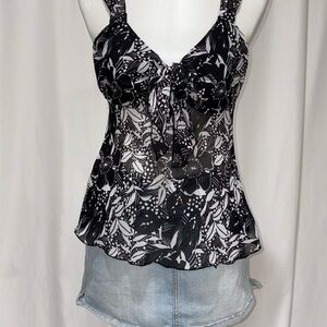Black & White Floral Tie-Front Camisole Top